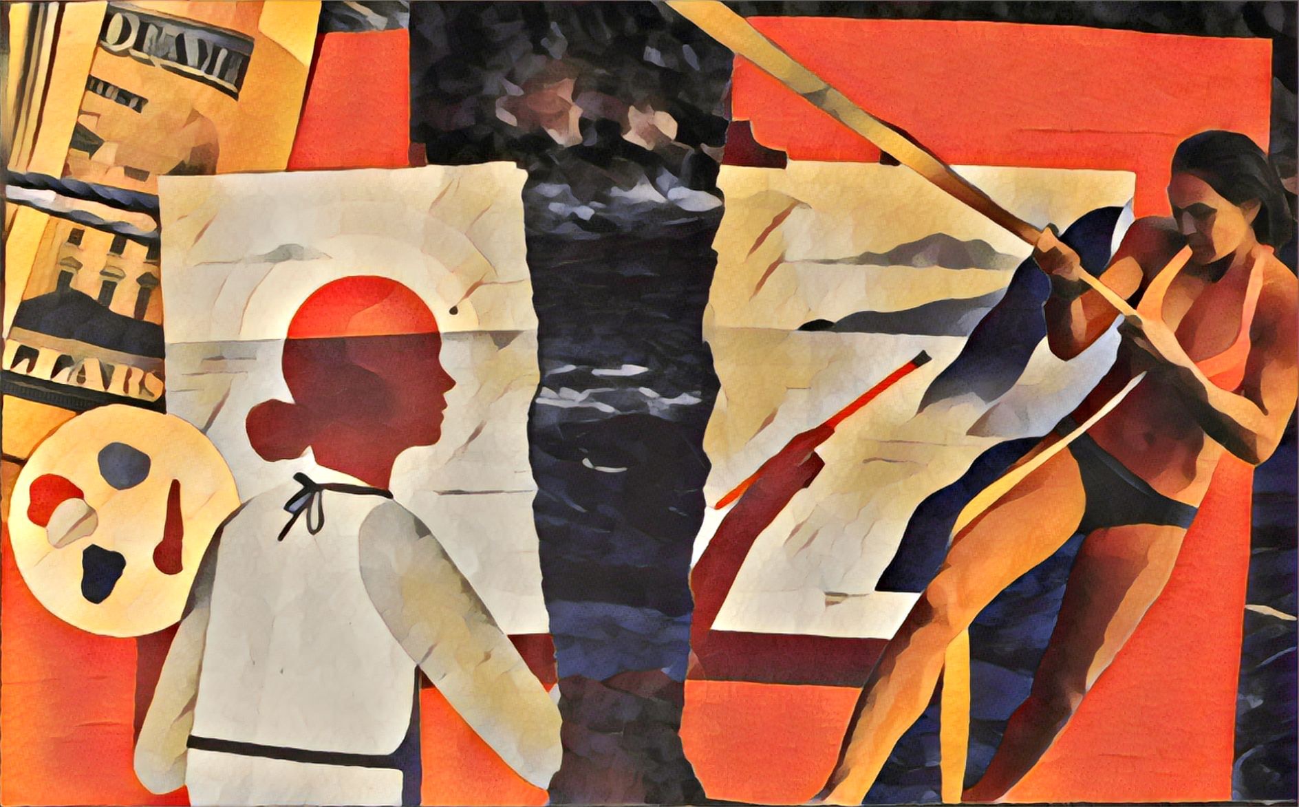 Art collage featuring person holding flashlight pointed upward | Depth Psychotherapy Ohio