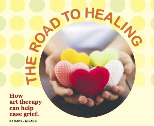 the road to healing how art therapy can help ease grief.  image shows a hand holding hearts